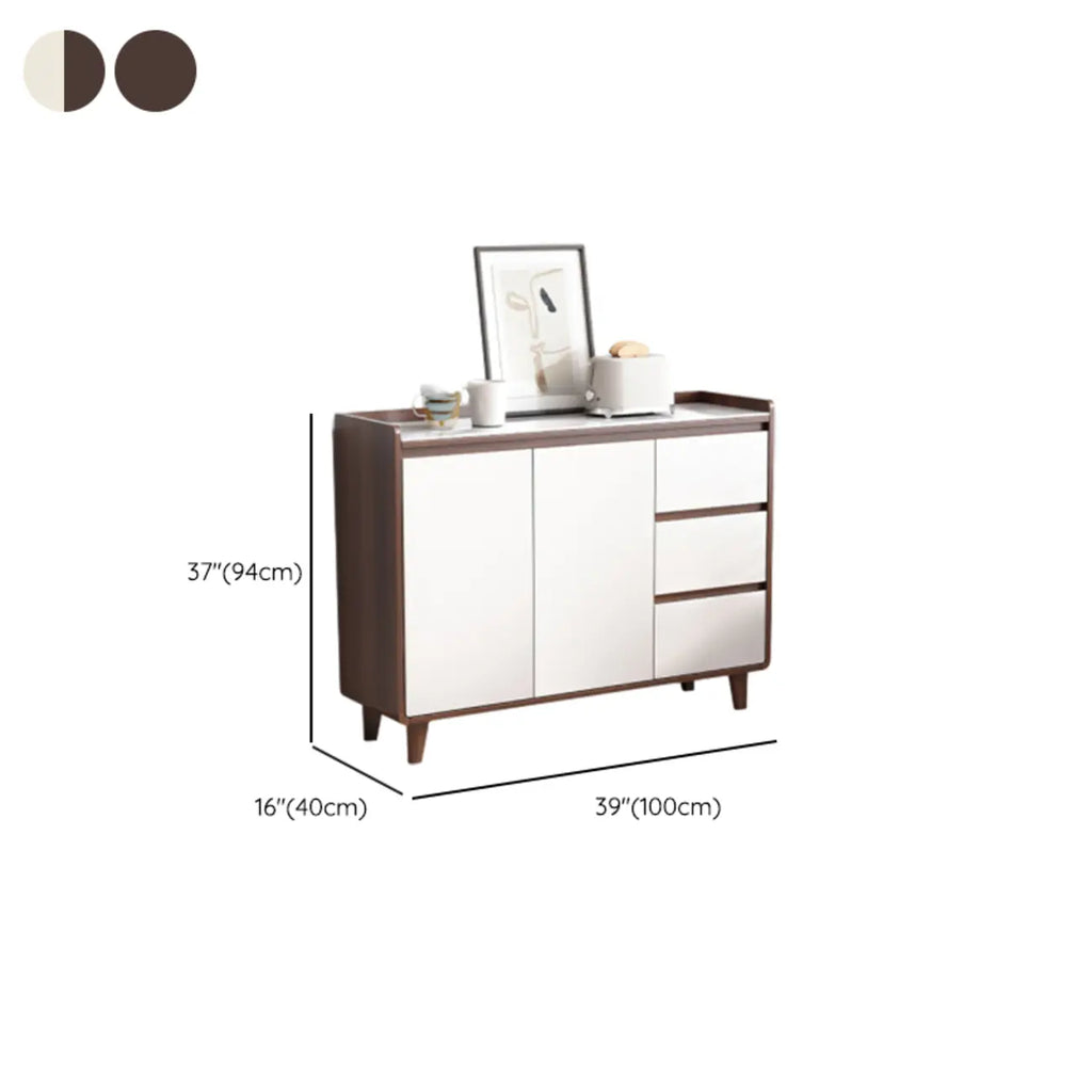 Buffet moderne en bois avec plateau en pierre et rangements