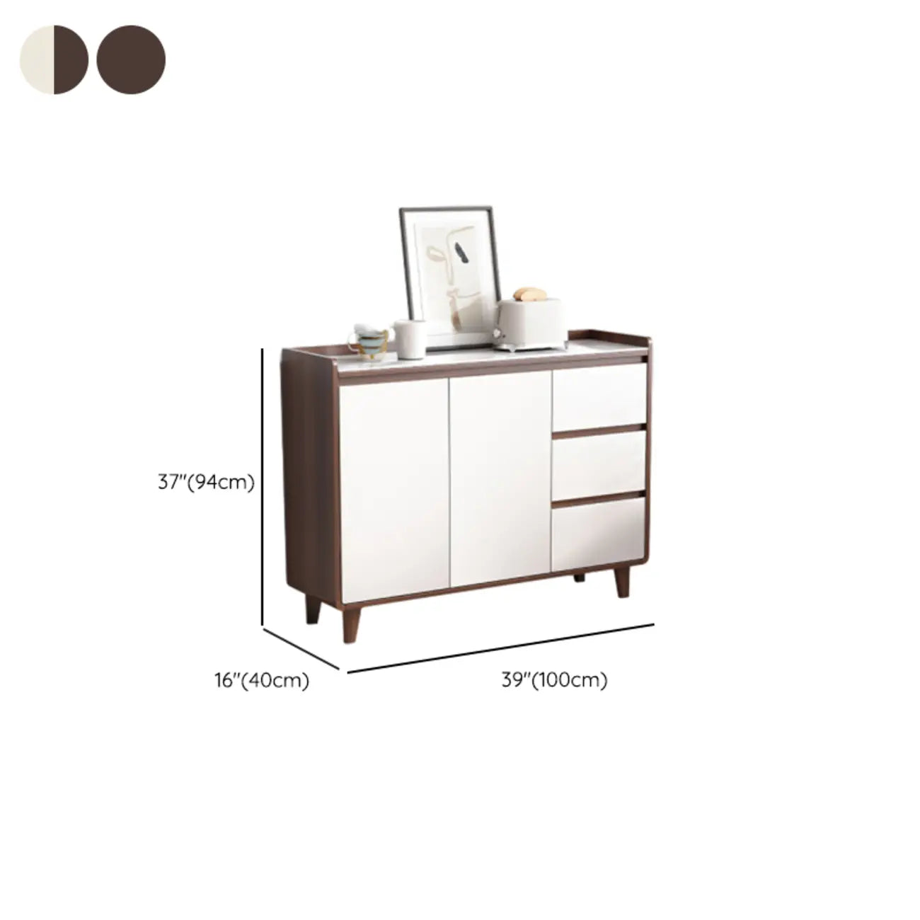 Buffet moderne en bois avec plateau en pierre et rangements