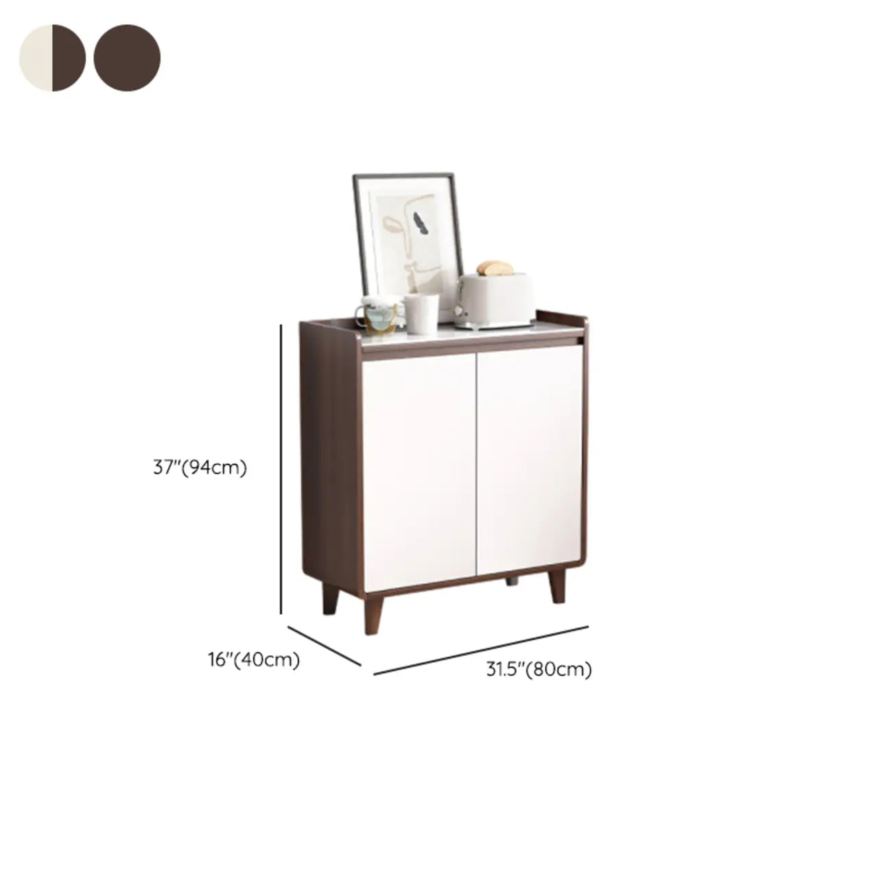 Buffet moderne en bois avec plateau en pierre et rangements