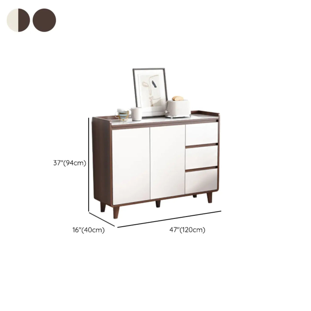 Buffet moderne en bois avec plateau en pierre et rangements