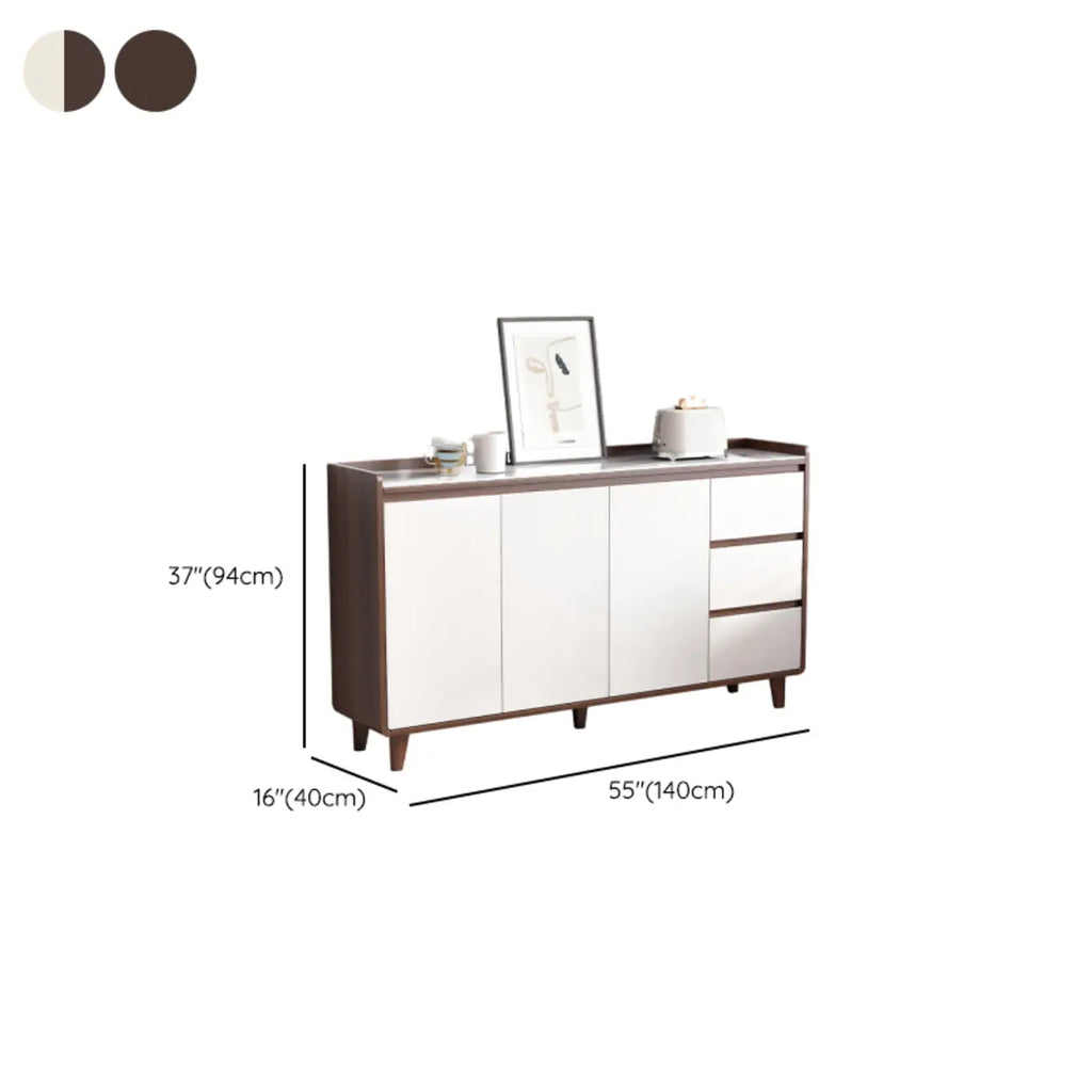 Buffet moderne en bois avec plateau en pierre et rangements