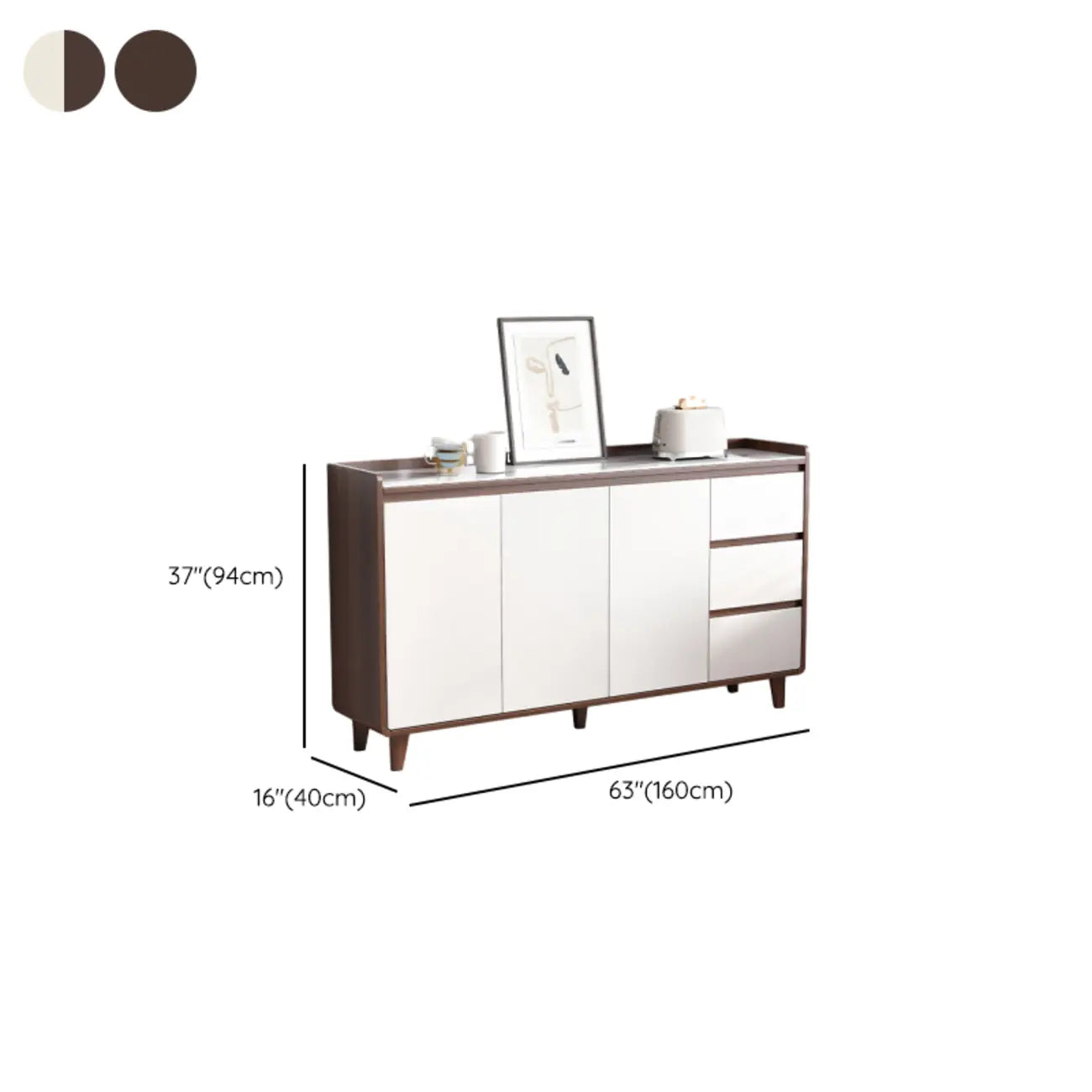 Buffet moderne en bois avec plateau en pierre et rangements