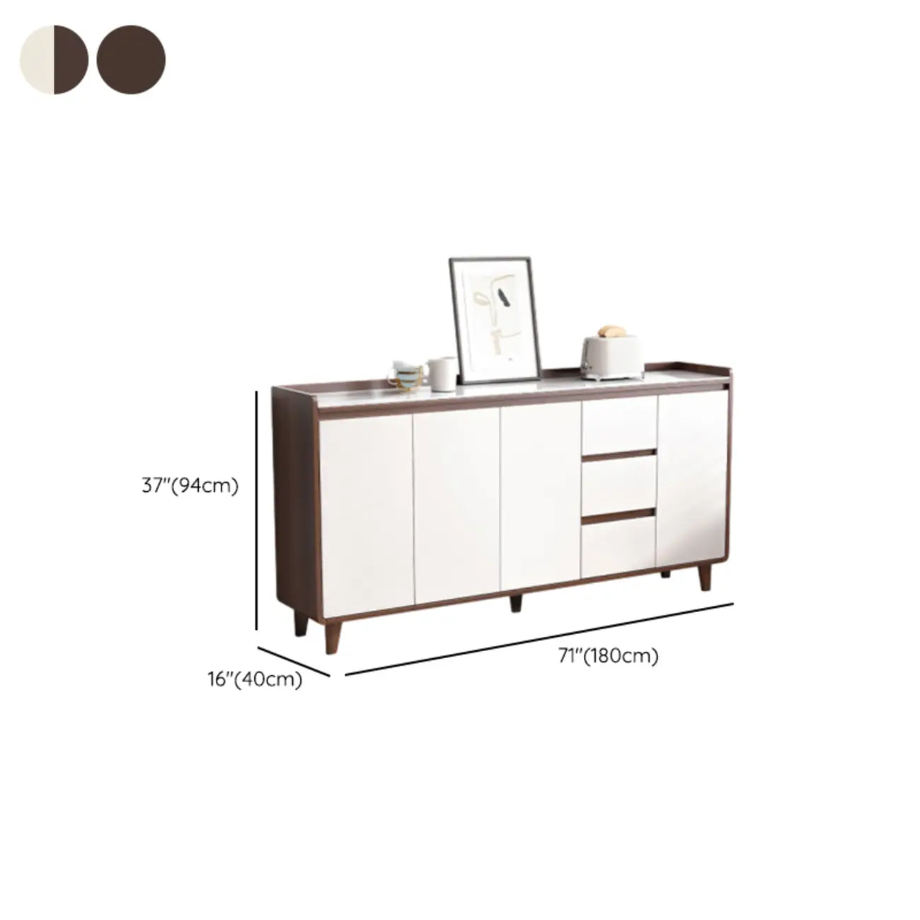 Buffet moderne en bois avec plateau en pierre et rangements