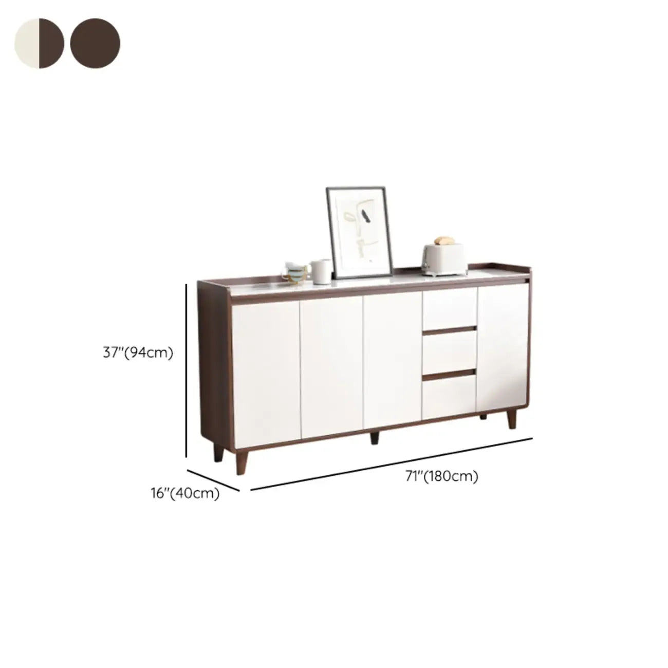 Buffet moderne en bois avec plateau en pierre et rangements