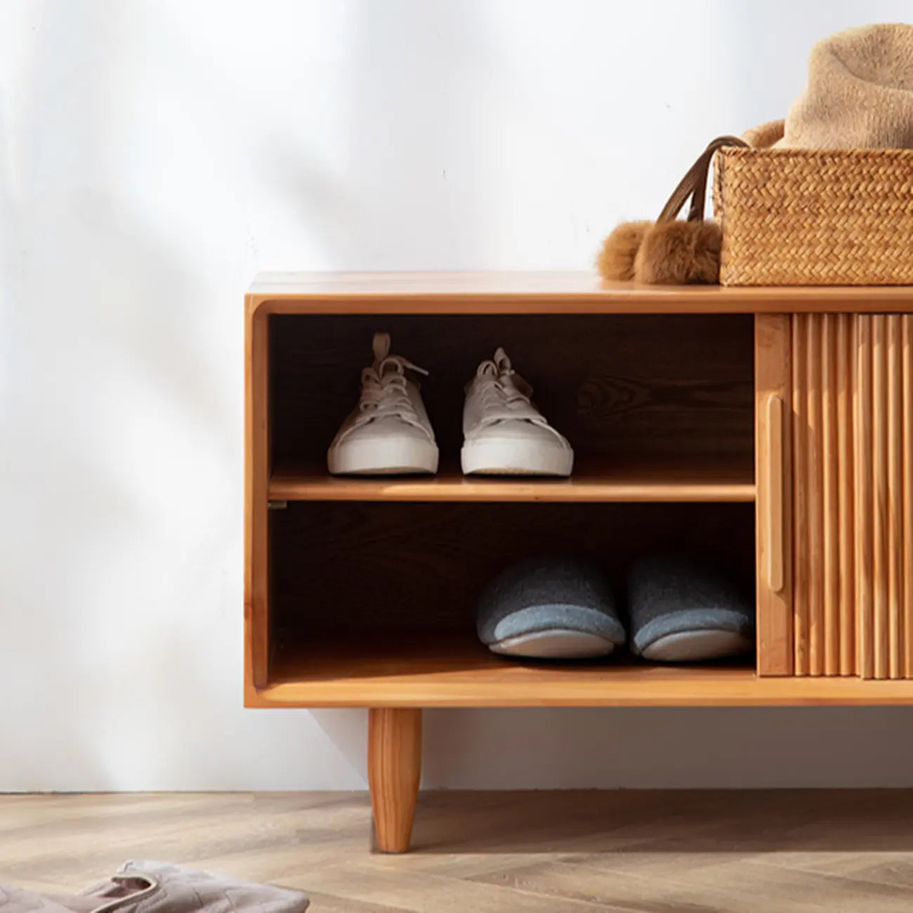Banc de rangement à chaussures moderne en bois massif à 2 niveaux