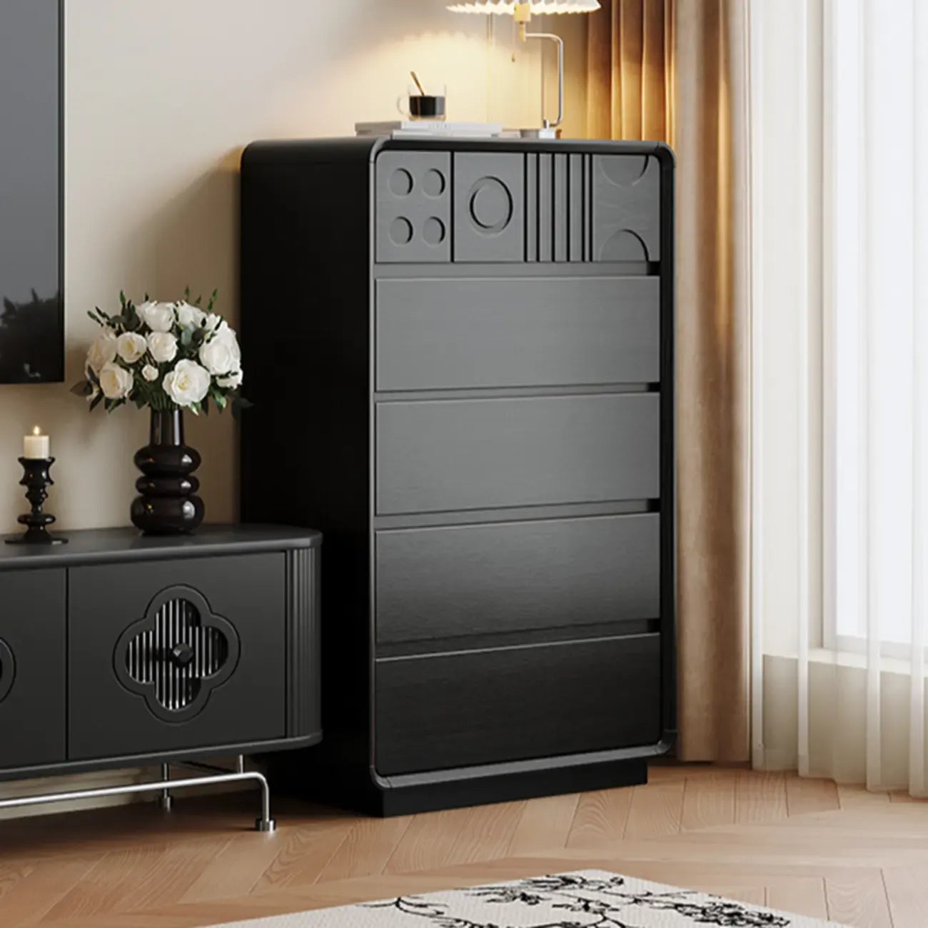 Buffet moderne en bois de noyer avec tiroirs de rangement