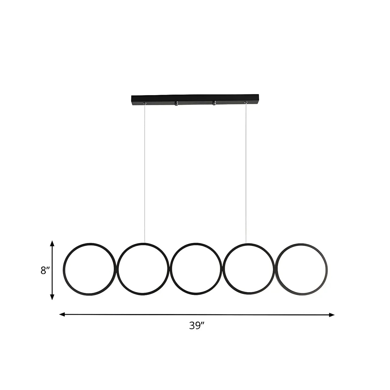 Suspension moderne à 5 lumières, grand anneau noir, pour îlot central