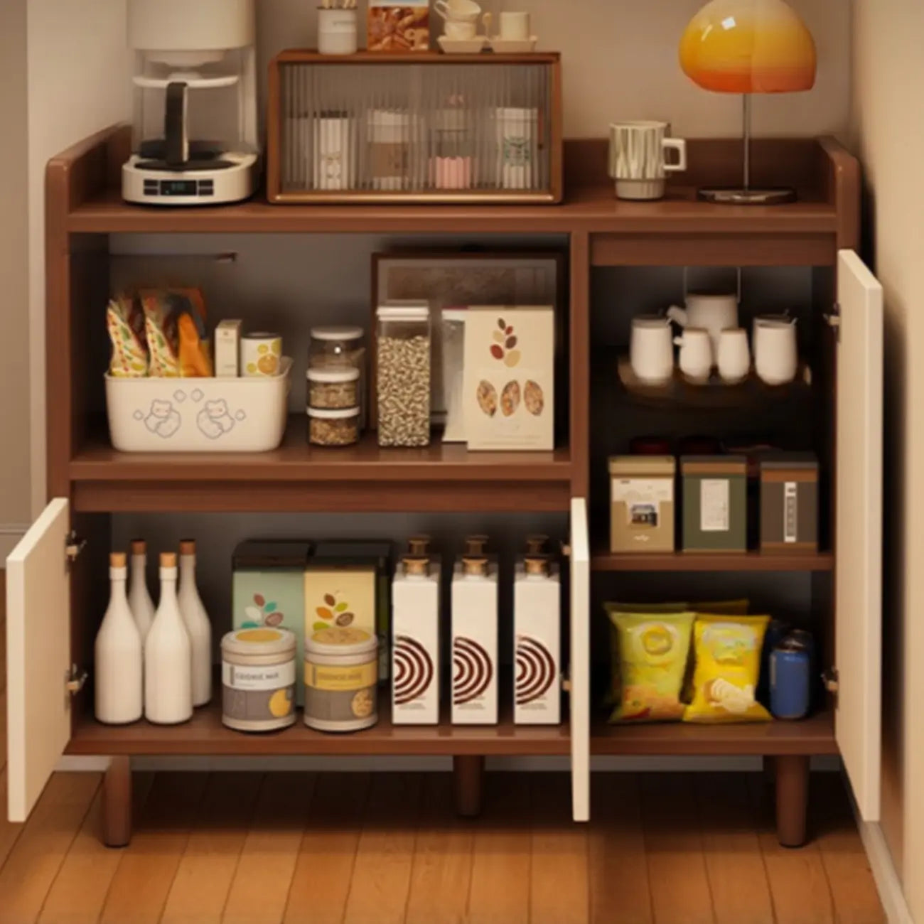 Buffet étroit et moderne en bois pour un rangement élégant