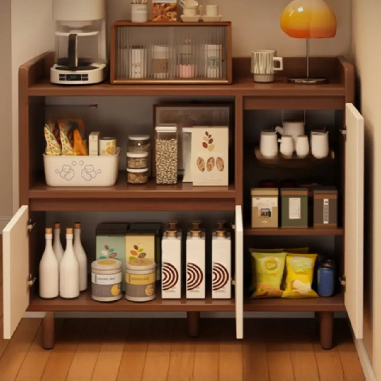 Buffet étroit et moderne en bois pour un rangement élégant
