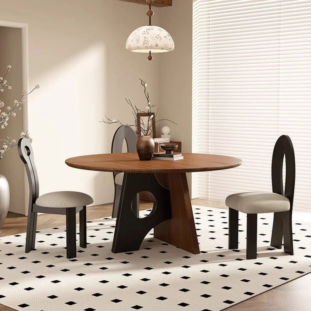 Table de salle à manger moderne ronde en bois sur pied central