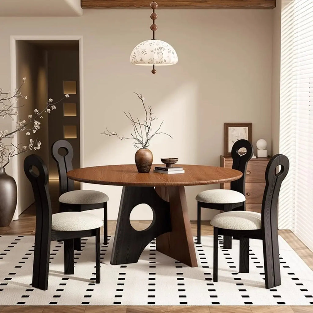 Table de salle à manger moderne ronde en bois sur pied central