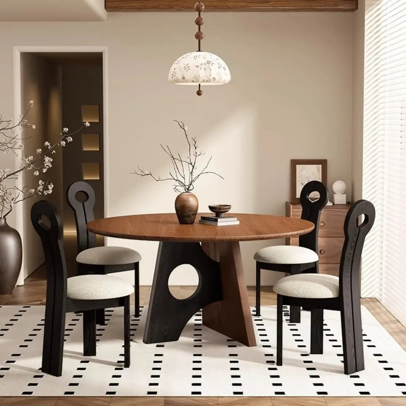 Table de salle à manger moderne ronde en bois sur pied central
