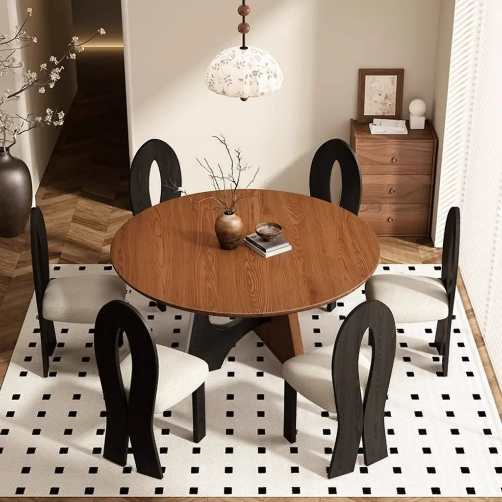 Table de salle à manger moderne ronde en bois sur pied central