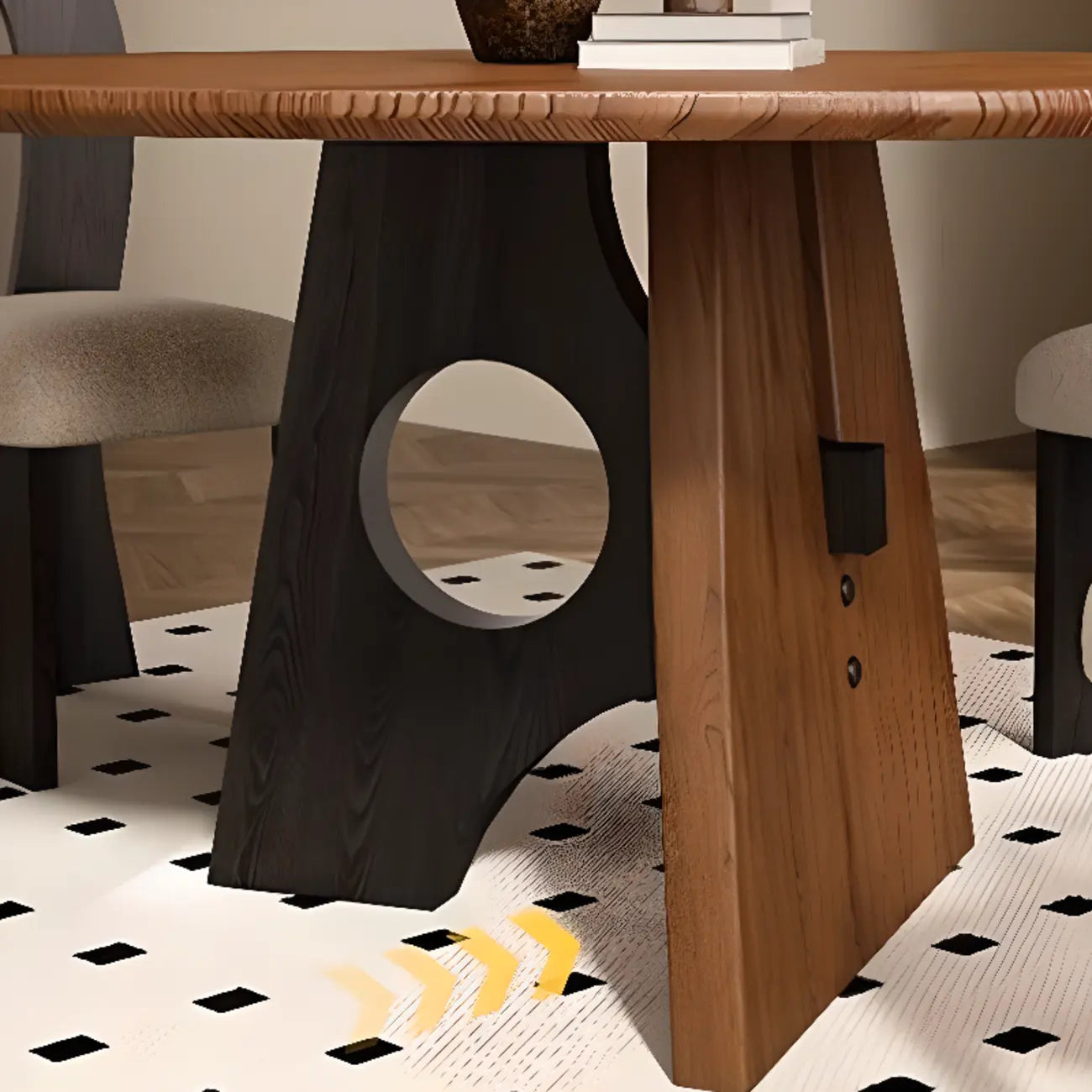 Table de salle à manger moderne ronde en bois sur pied central