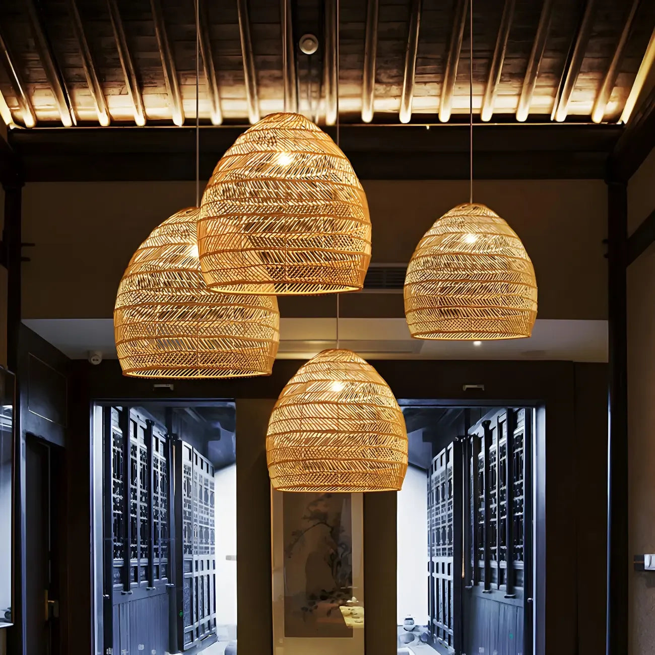 Suspension en rotin oriental pour salle à manger