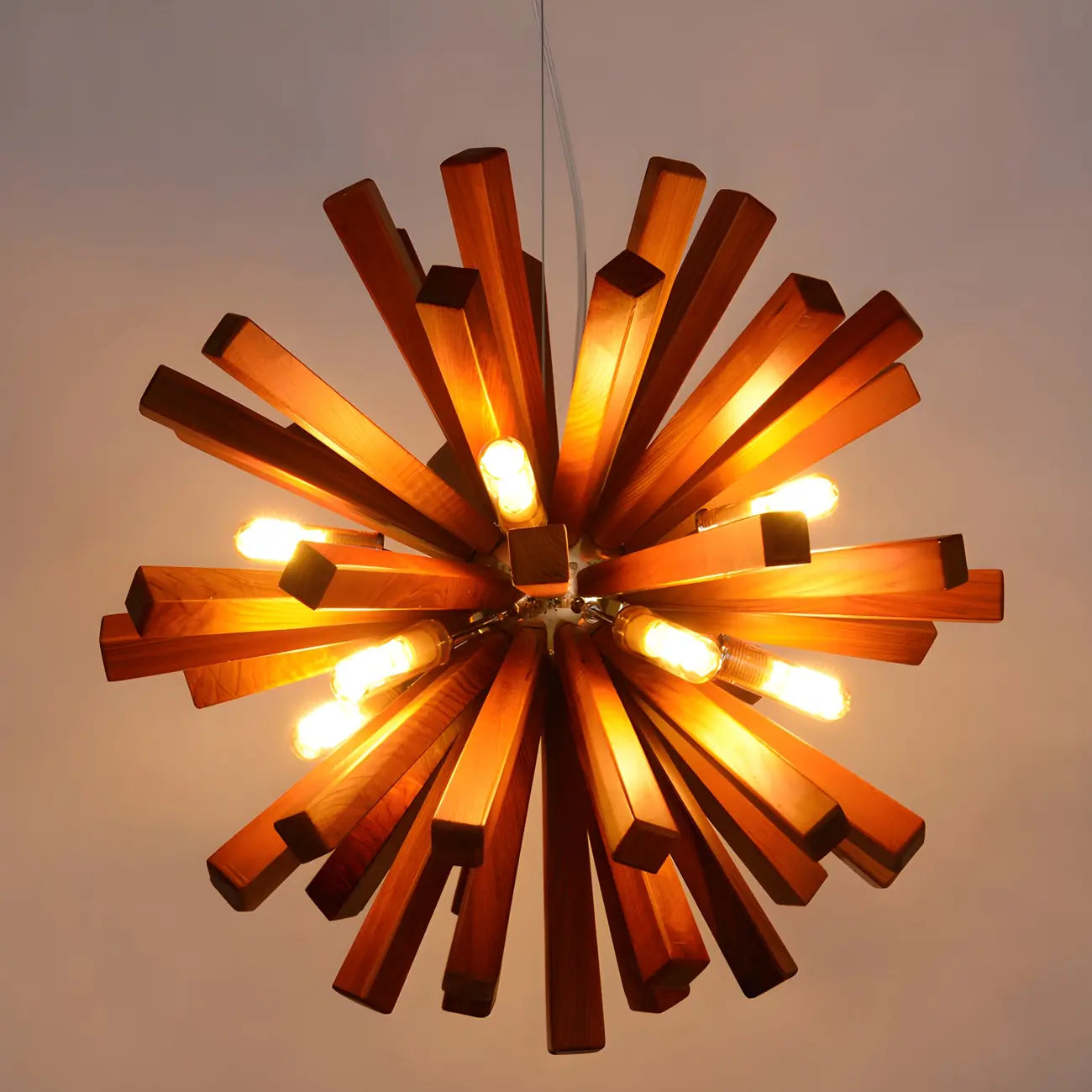 Lustre moderne à 10 lumières en bois foncé, rond, en forme d'étoile