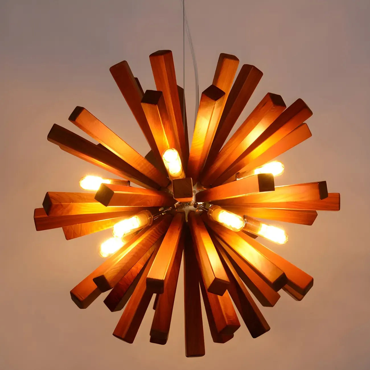 Lustre moderne à 10 lumières en bois foncé, rond, en forme d'étoile