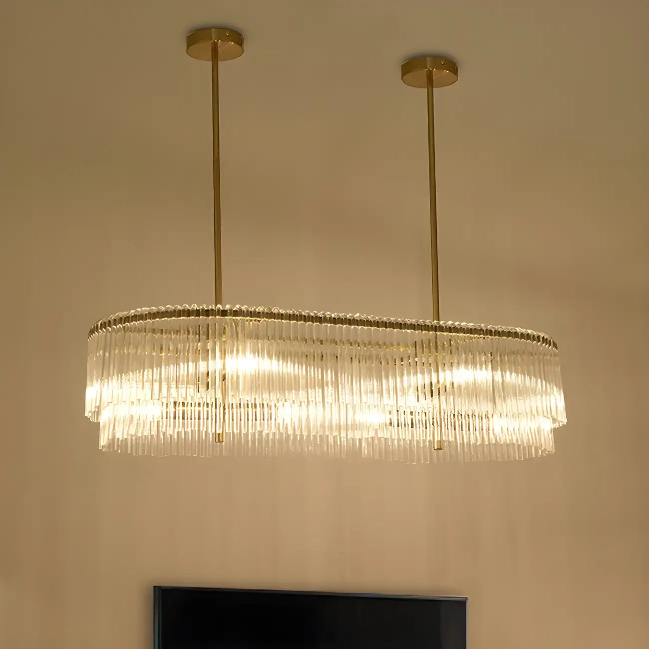 Suspension ovale moderne en laiton et cristal pour îlot de cuisine