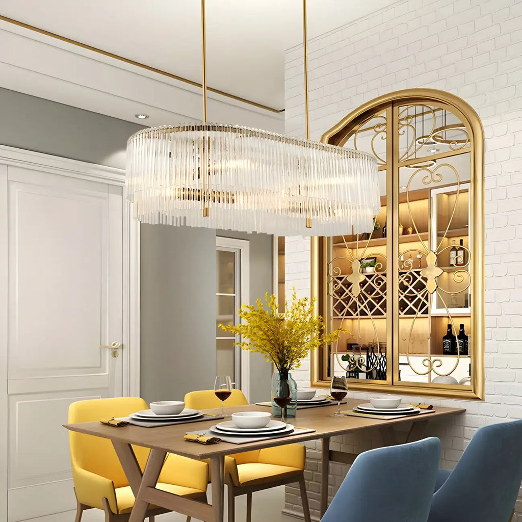 Suspension ovale moderne en laiton et cristal pour îlot de cuisine