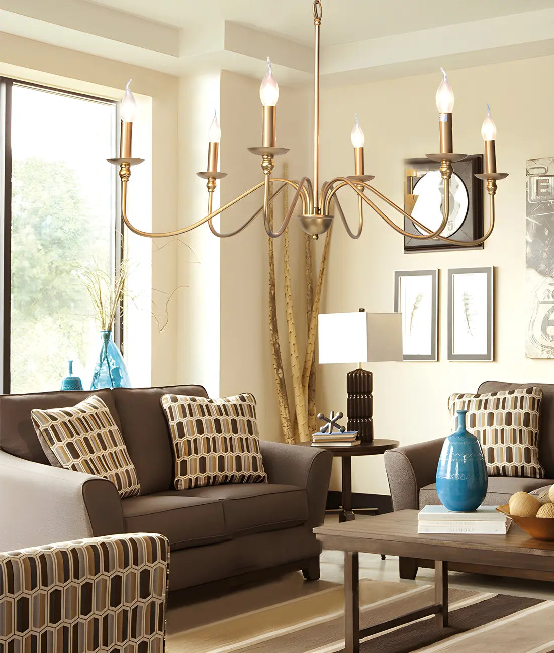 Lustre candélabre classique vintage en métal doré