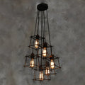 Grand lustre suspendu industriel noir à 10 lumières avec cage
