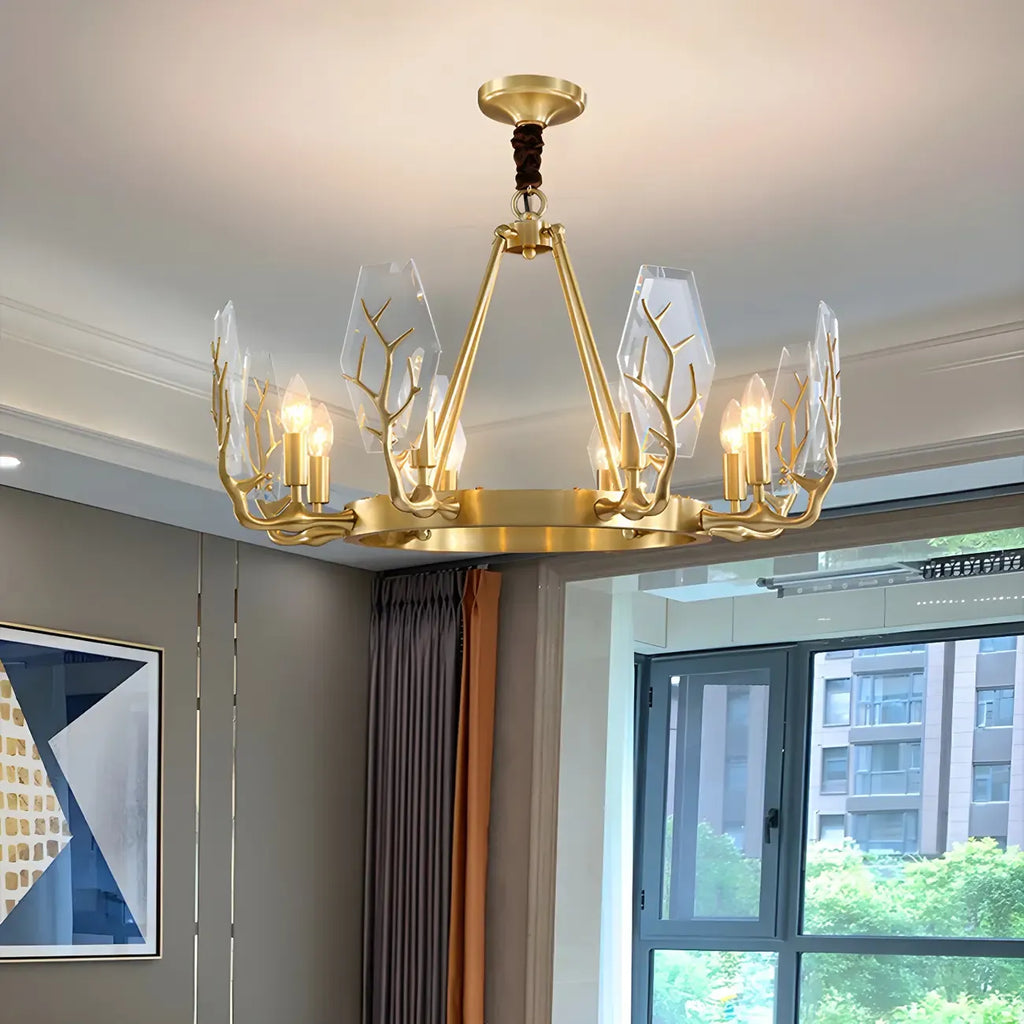 Lustre rond en verre à branches dorées nordiques