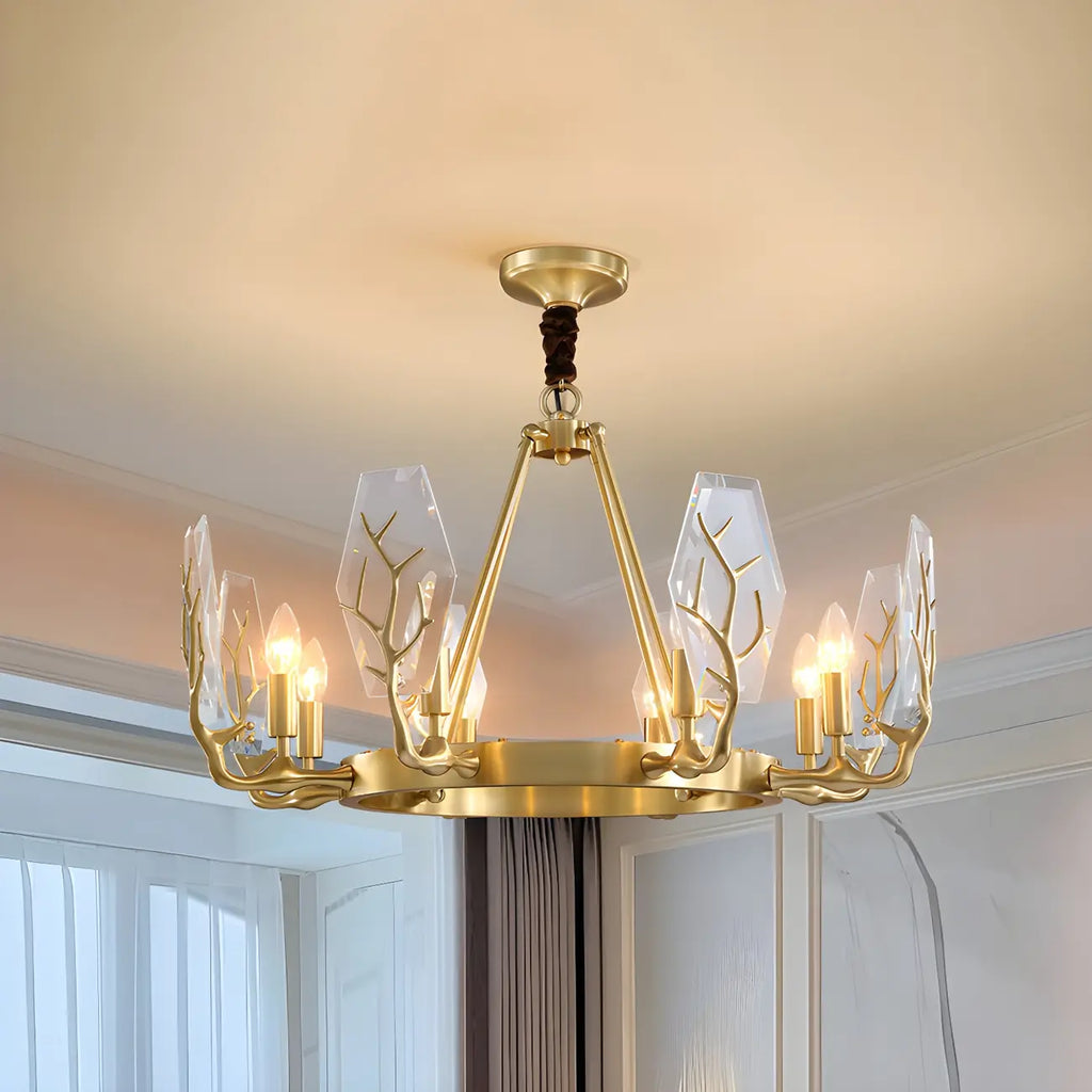 Lustre rond en verre à branches dorées nordiques