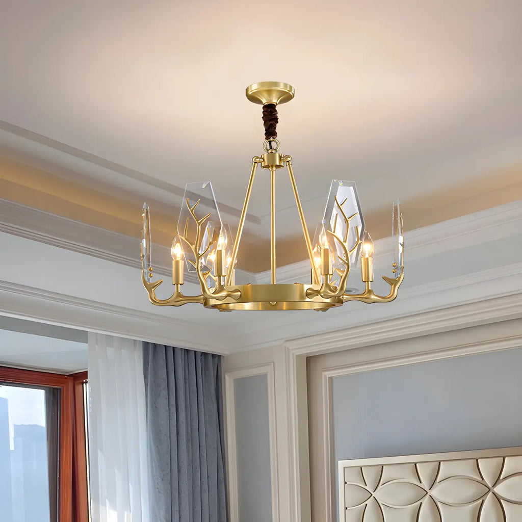 Lustre rond en verre à branches dorées nordiques