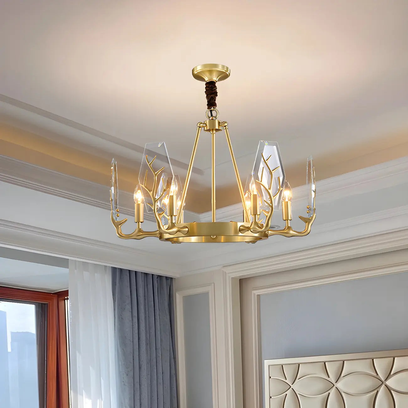 Lustre rond en verre à branches dorées nordiques