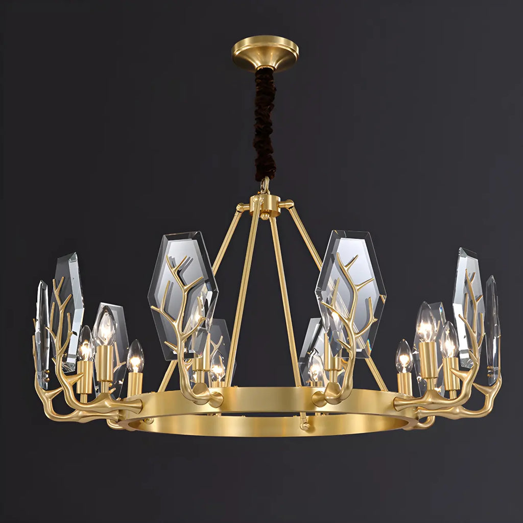 Lustre rond en verre à branches dorées nordiques