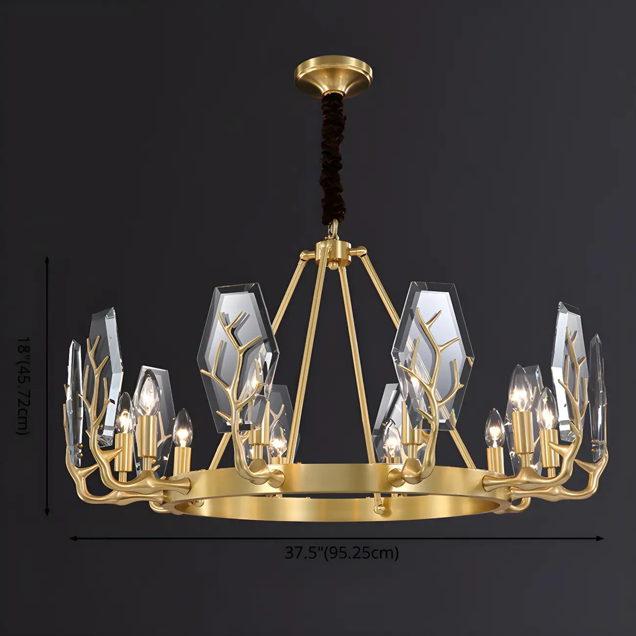 Lustre rond en verre à branches dorées nordiques