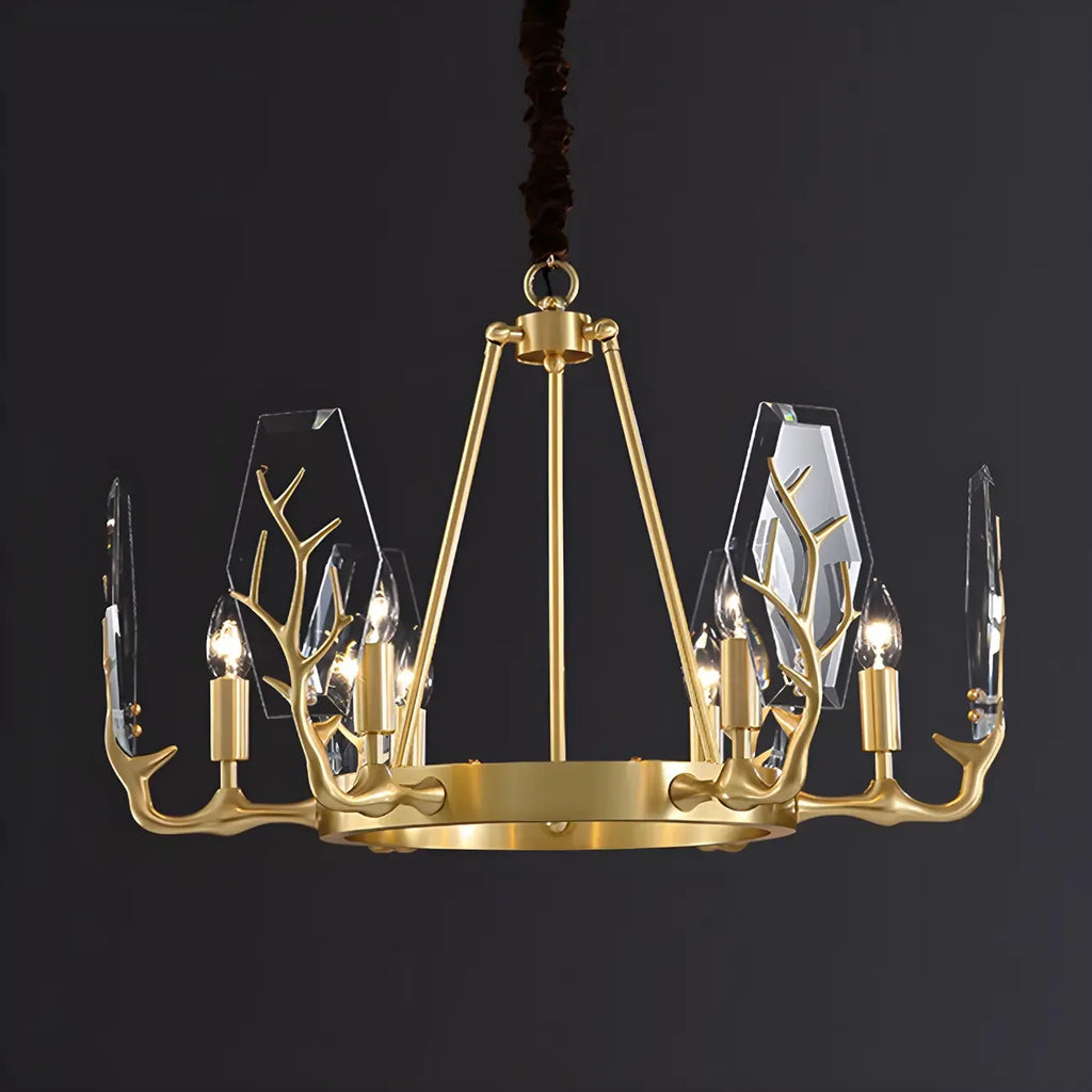 Lustre rond en verre à branches dorées nordiques