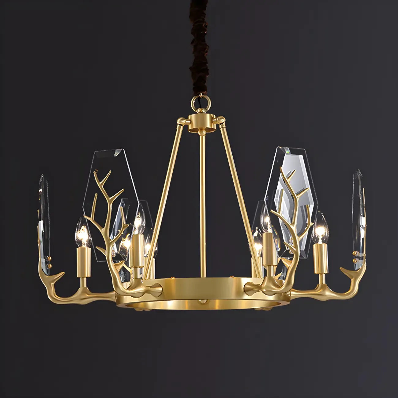 Lustre rond en verre à branches dorées nordiques