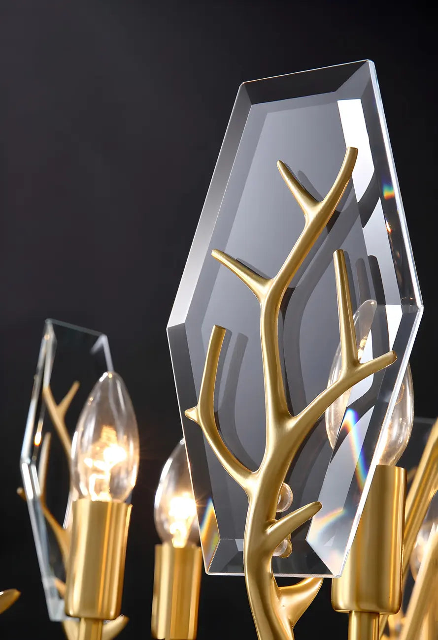 Lustre rond en verre à branches dorées nordiques