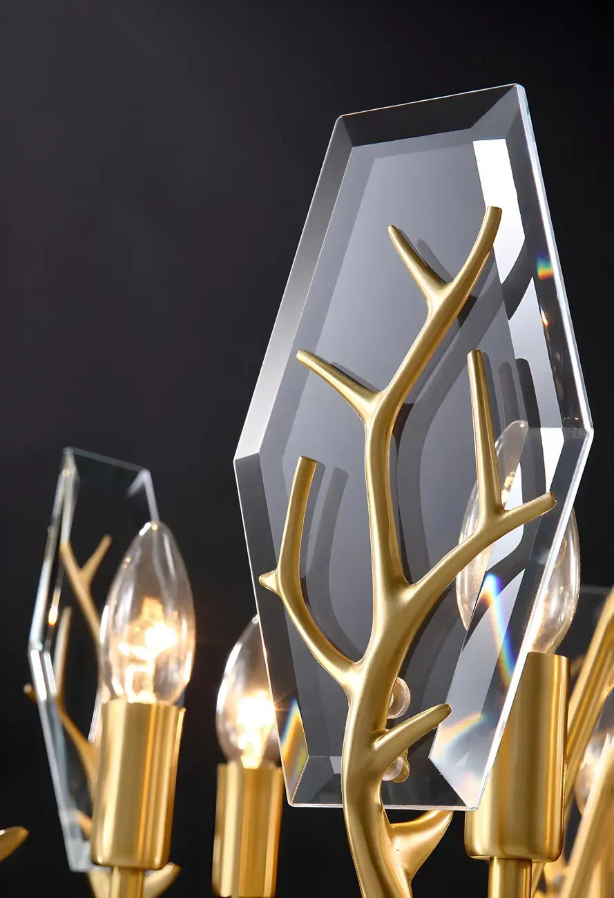 Lustre rond en verre à branches dorées nordiques