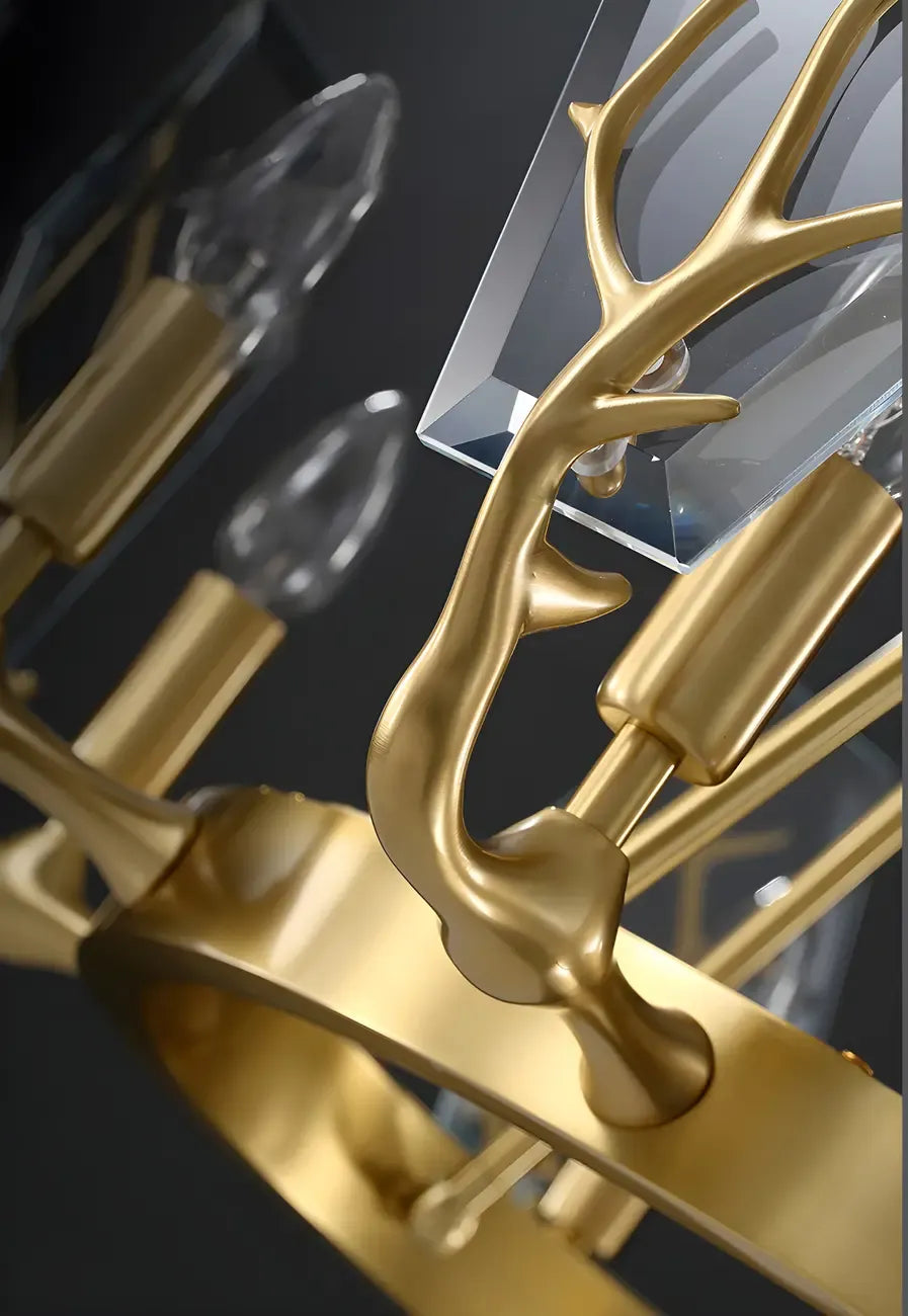 Lustre rond en verre à branches dorées nordiques