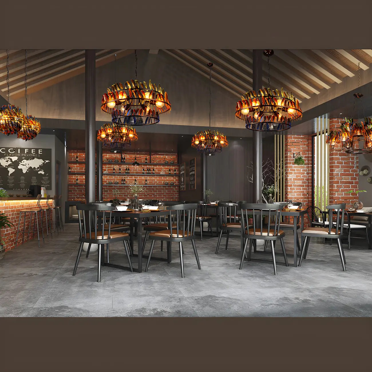 Lustre Art Déco à deux niveaux en forme de cerceau de plumes avec chaîne réglable