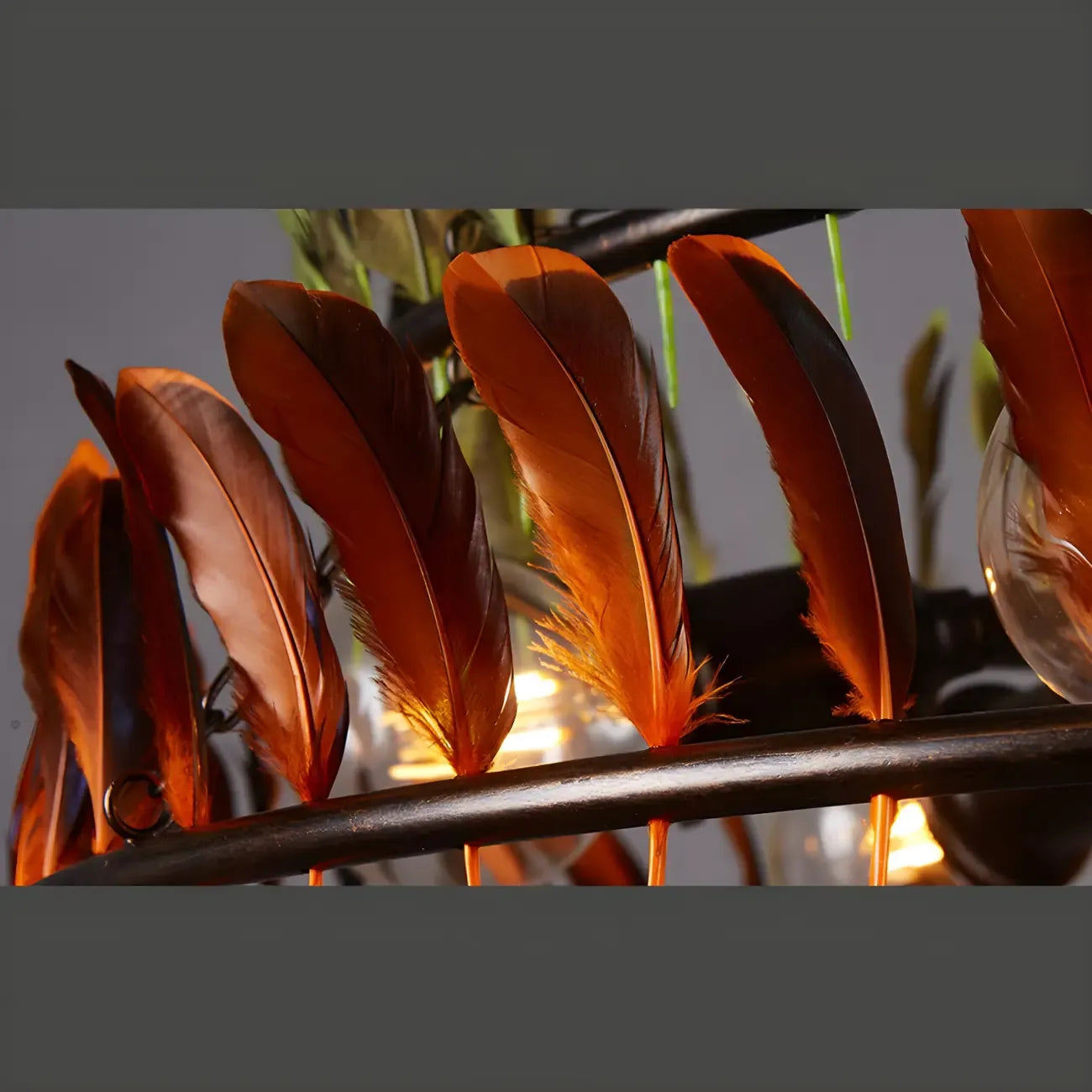 Lustre Art Déco à deux niveaux en forme de cerceau de plumes avec chaîne réglable