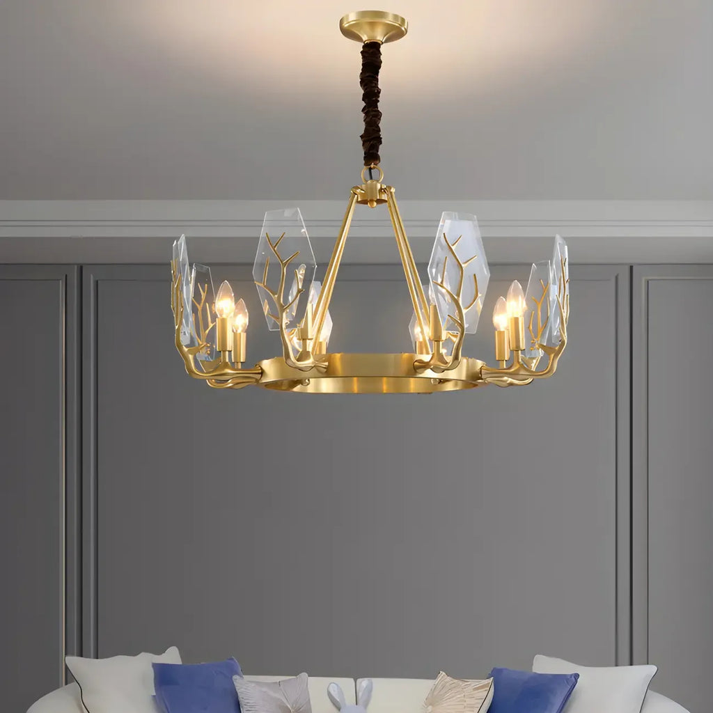 Lustre rond en verre à branches dorées nordiques