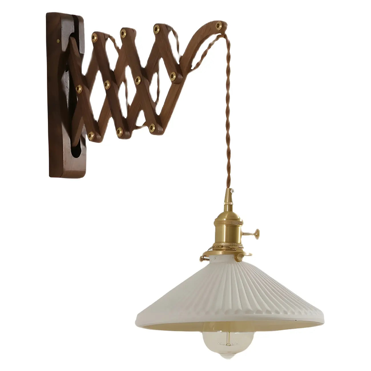 Applique murale vintage en bois brun à bras articulé rétractable