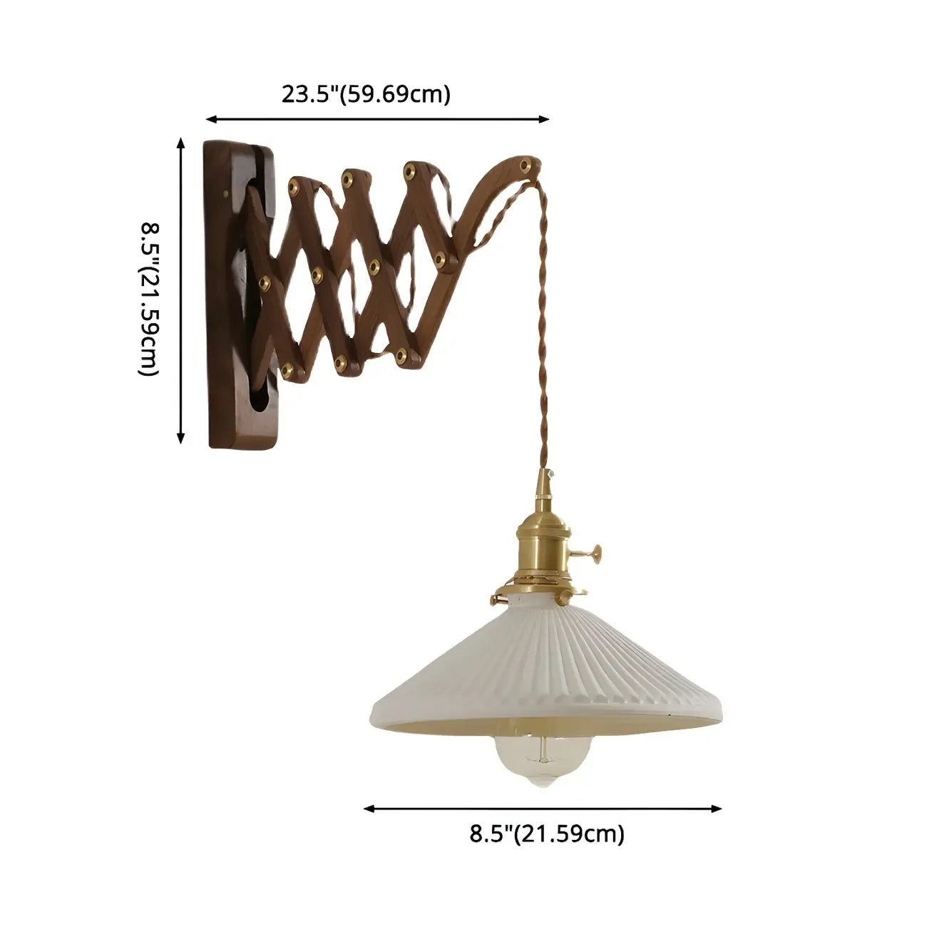 Applique murale vintage en bois brun à bras articulé rétractable