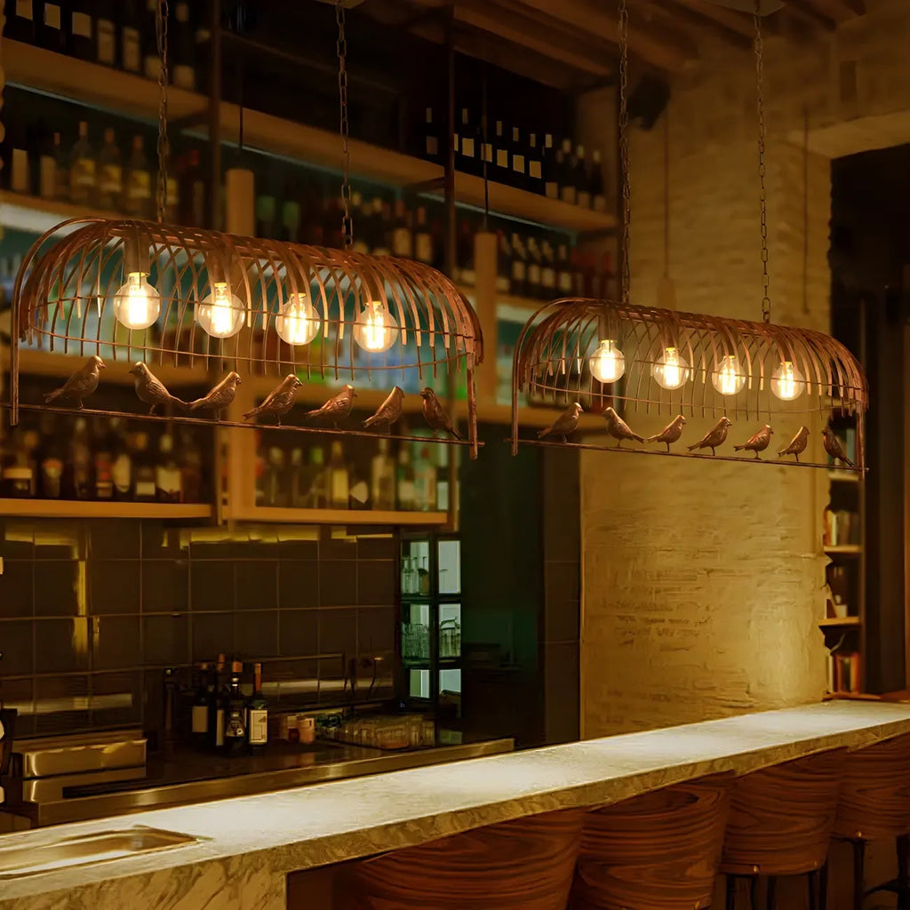 Suspension industrielle en métal en forme de cage à oiseaux pour îlot de cuisine