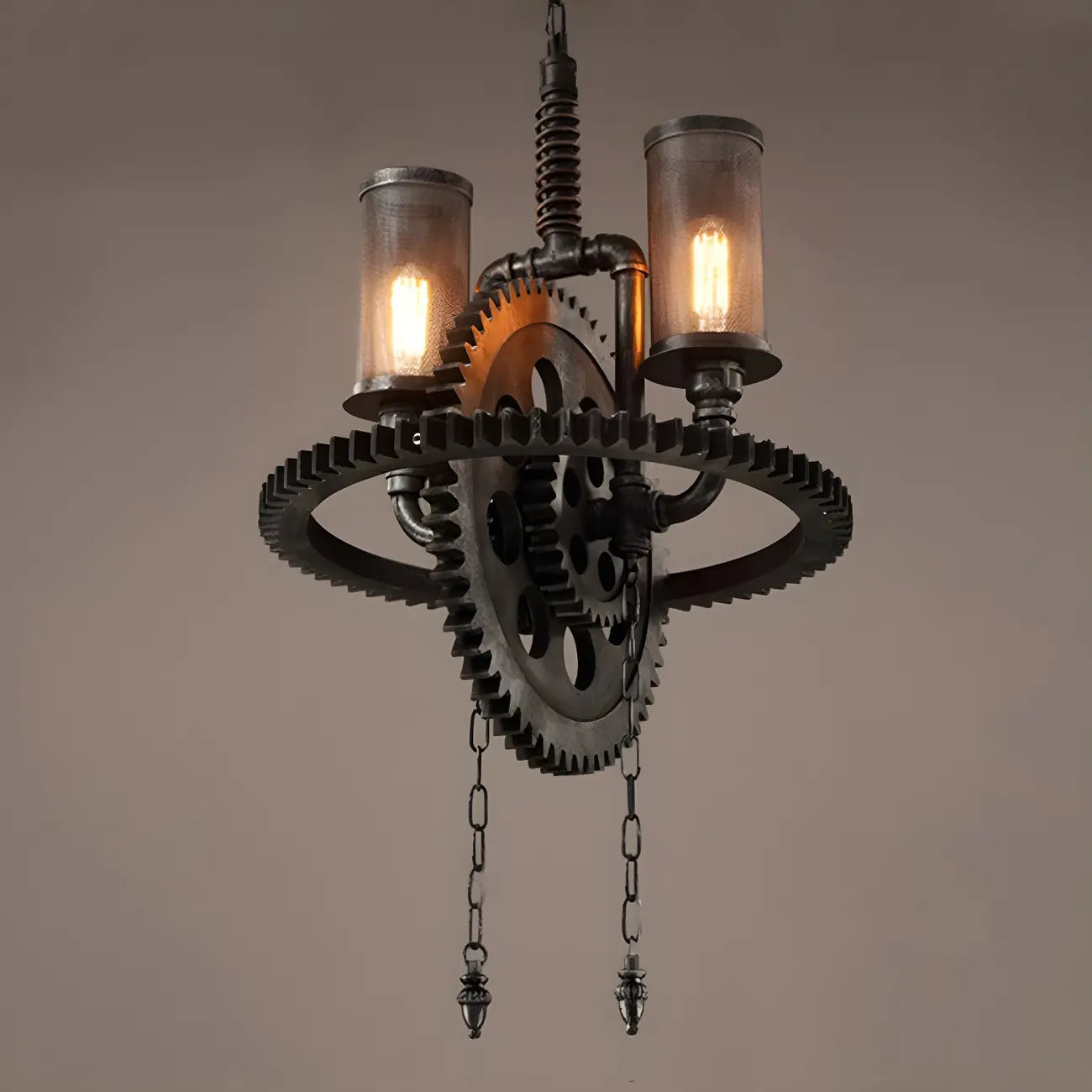 Lustre industriel steampunk à engrenages en métal noir