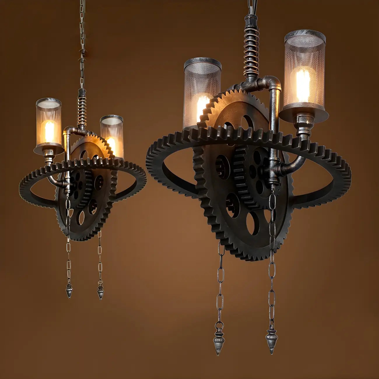 Lustre industriel steampunk à engrenages en métal noir