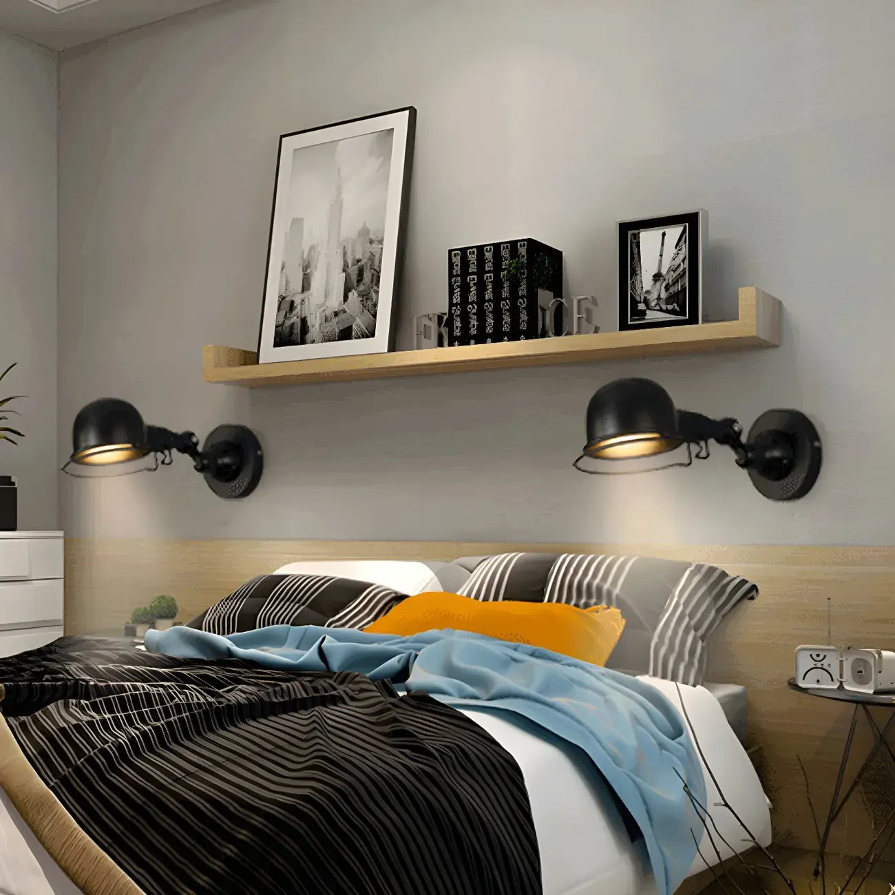 Applique murale industrielle noire à dôme de 12 pouces avec bras réglable