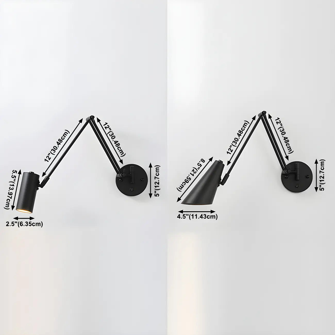 Applique murale élégante et profilée en métal à bras articulé