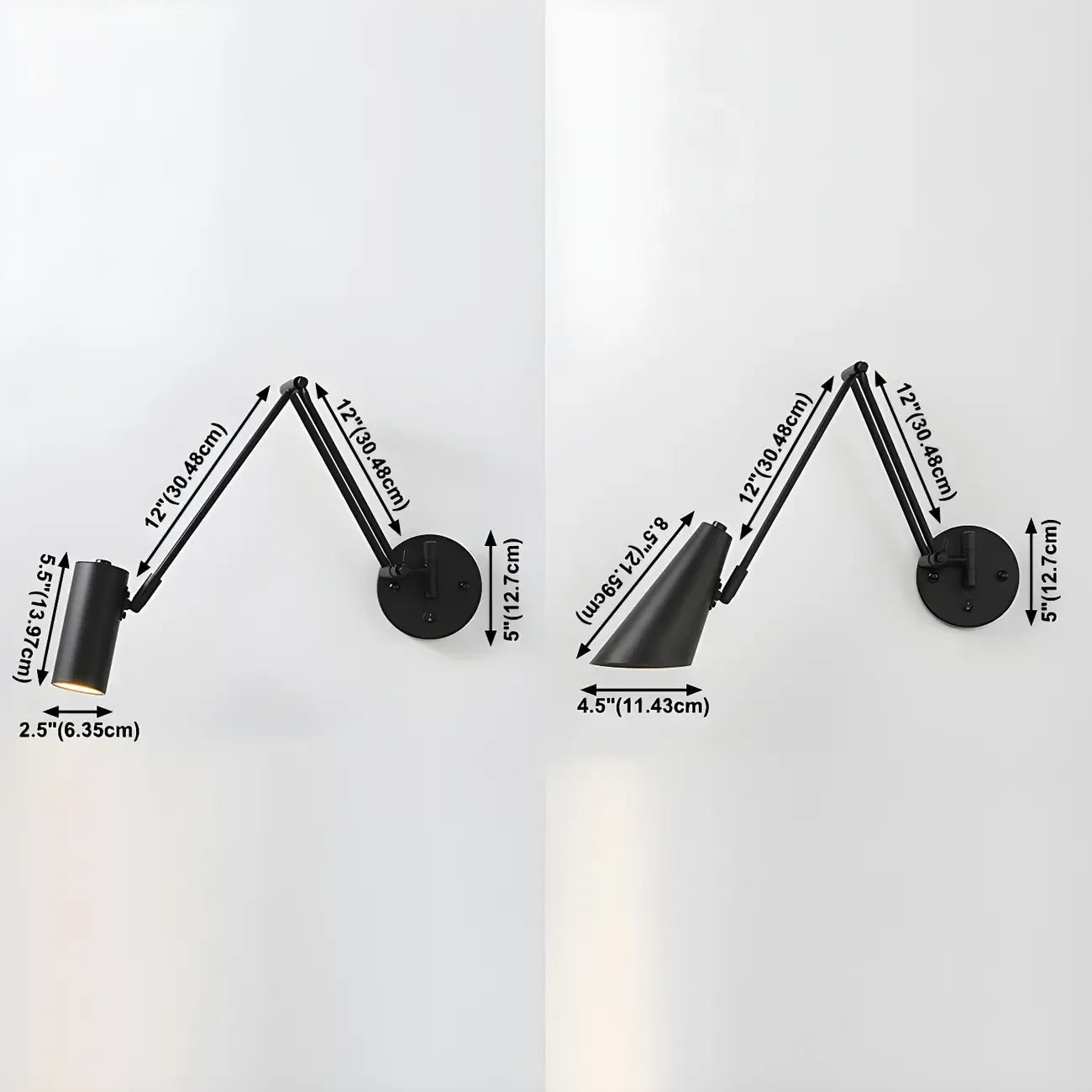 Applique murale élégante et profilée en métal à bras articulé