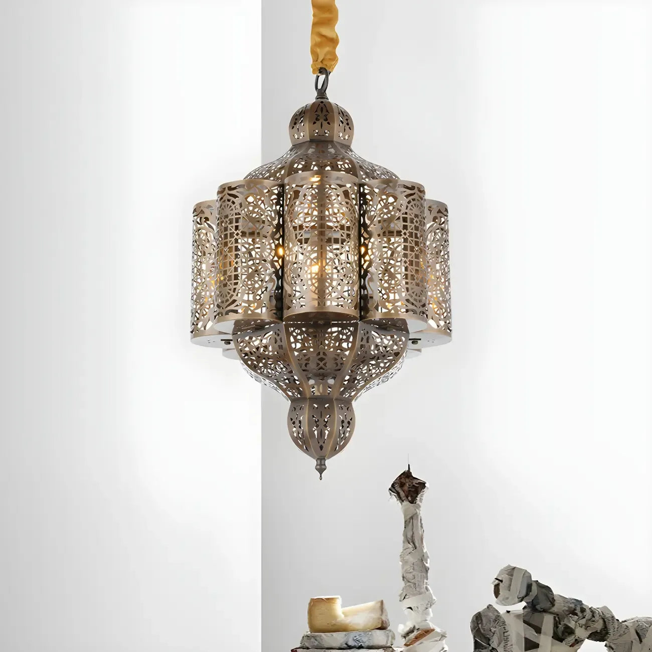 Mini lustre-lanterne en laiton squelette marocain