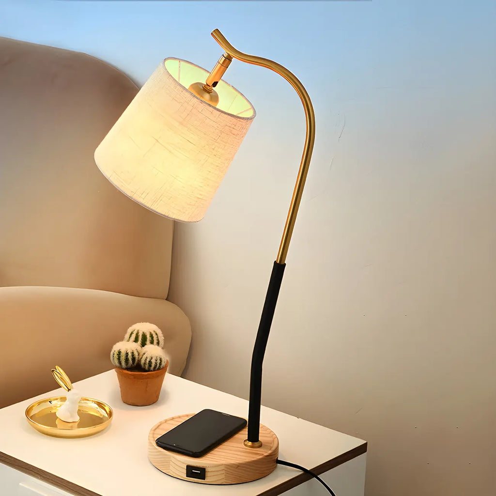 Lampe de table orientale en bois arqué et tissu, style tonneau, pour chambre à coucher