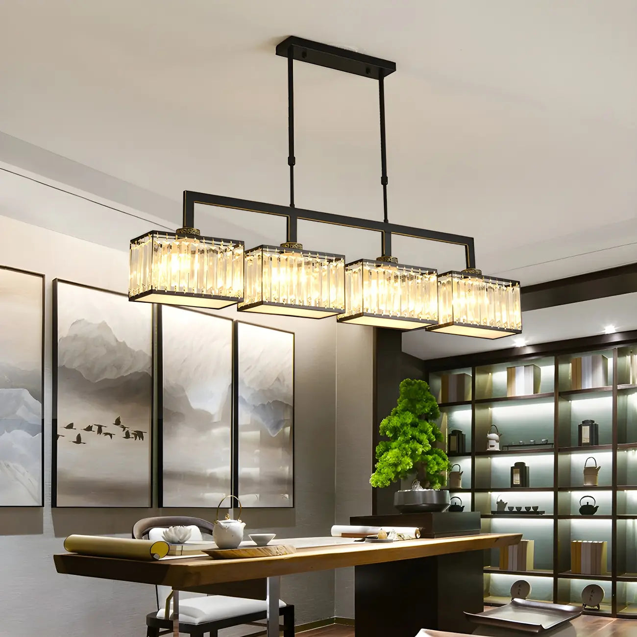 Suspension moderne en cristal doré pour îlot de cuisine